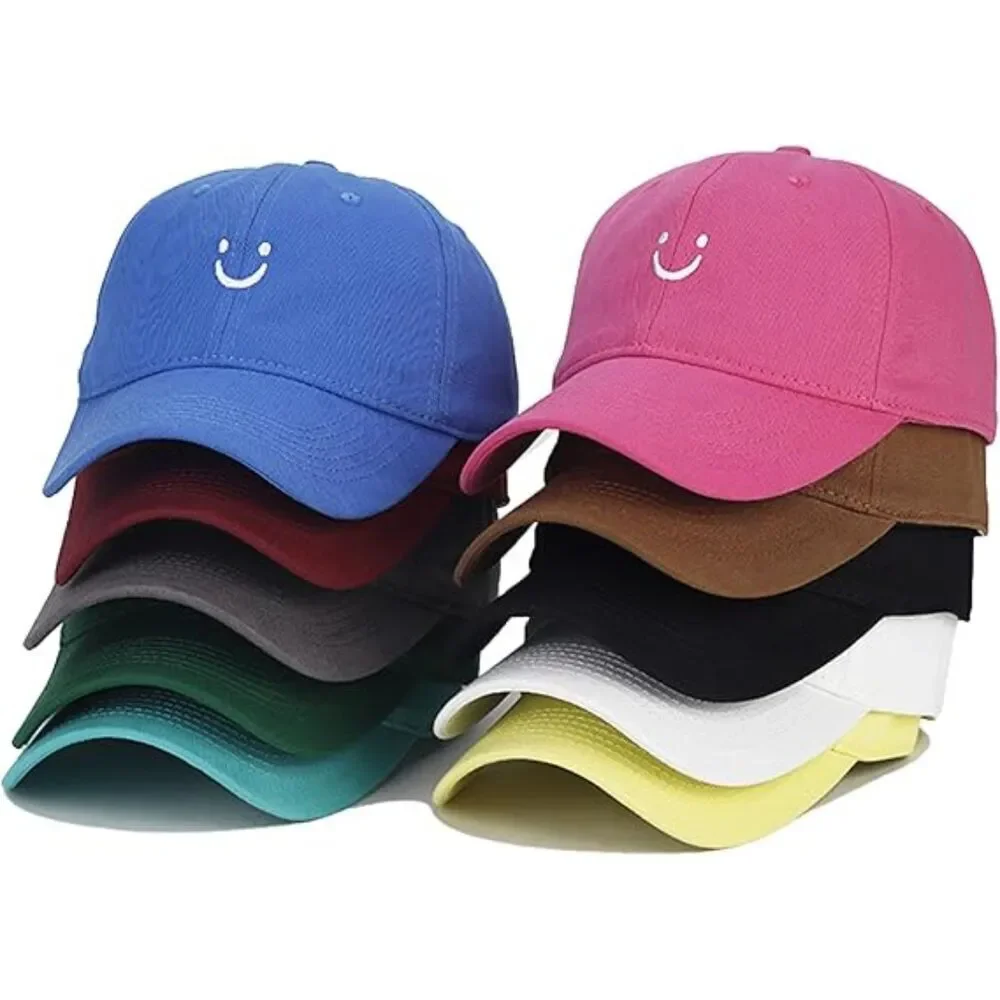 Unisex Green 100% Cotton Smile Face Embroidered Adjustable Classic Baseball Cap